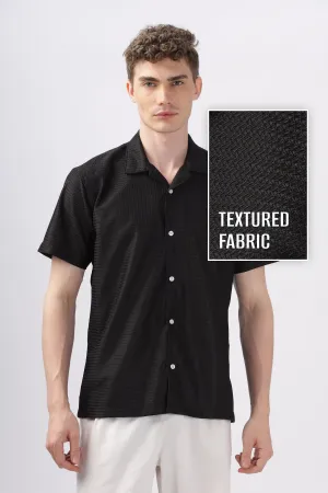 Black textured turkish weave half sleeve shirt