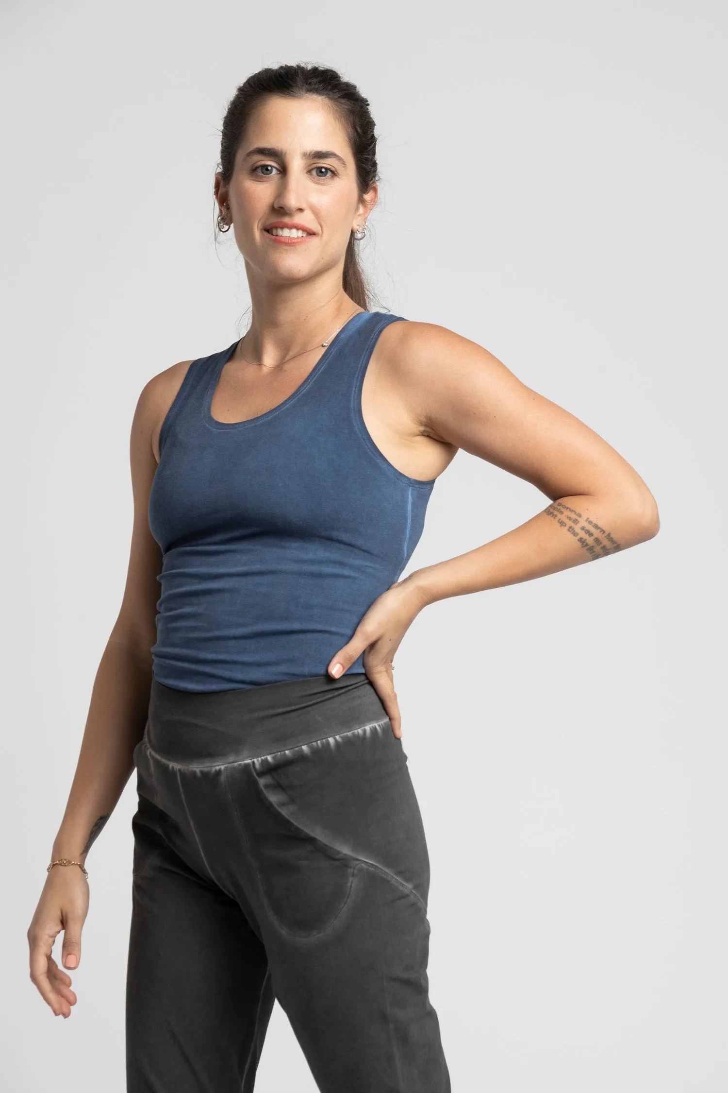 I'mPerfect Stonewash Half Moon Open Back Tank Top 35%off