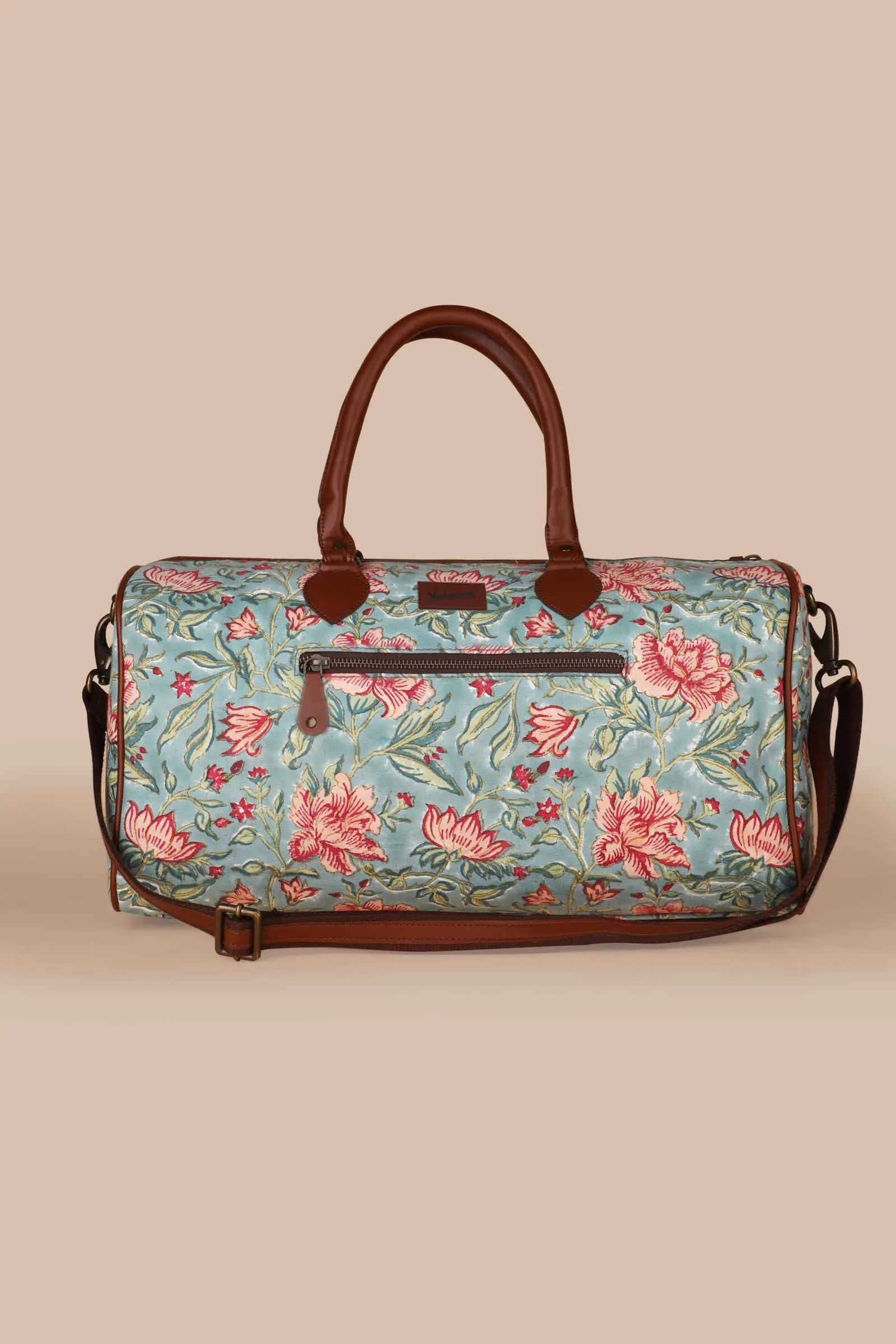 Summer Sorbet Hand Block Printed Aqua Duffle Bag